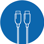 Icon eines HDMI AOC Glasfaserkabels in Blau-Weiß